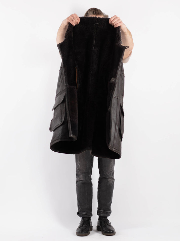 Vintage 90's Men Sheepskin Coat in Black