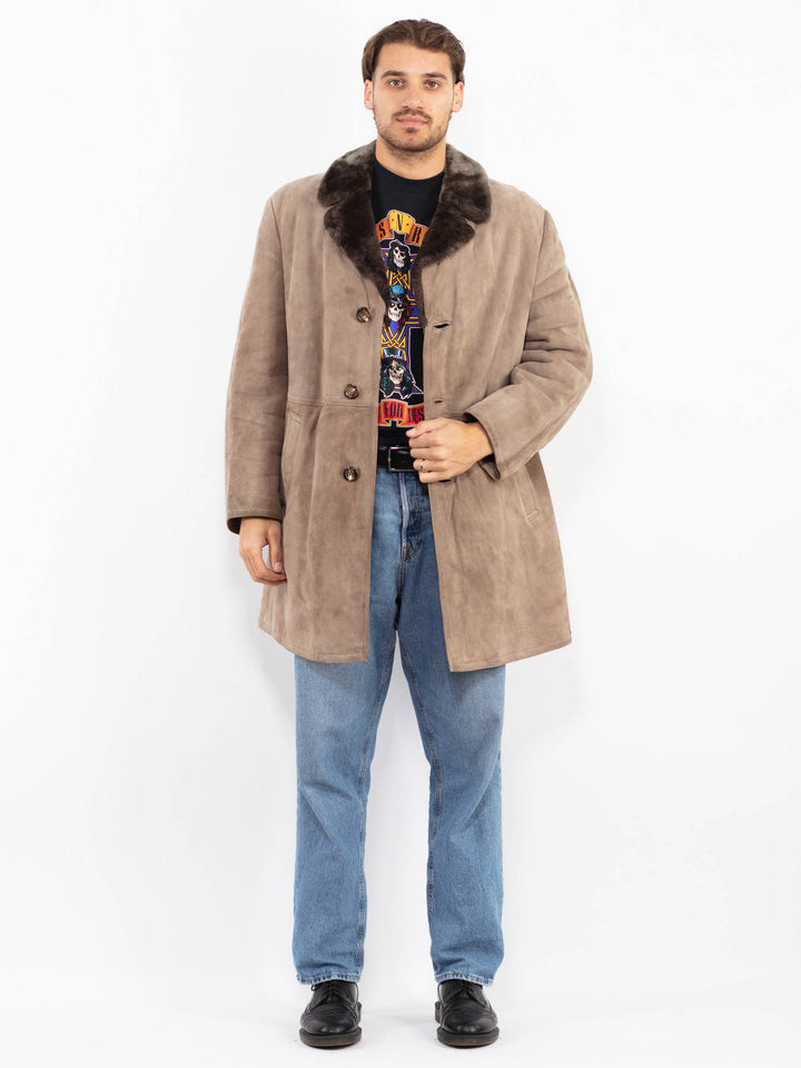 Vintage 70's Men Sheepskin Coat in Beige