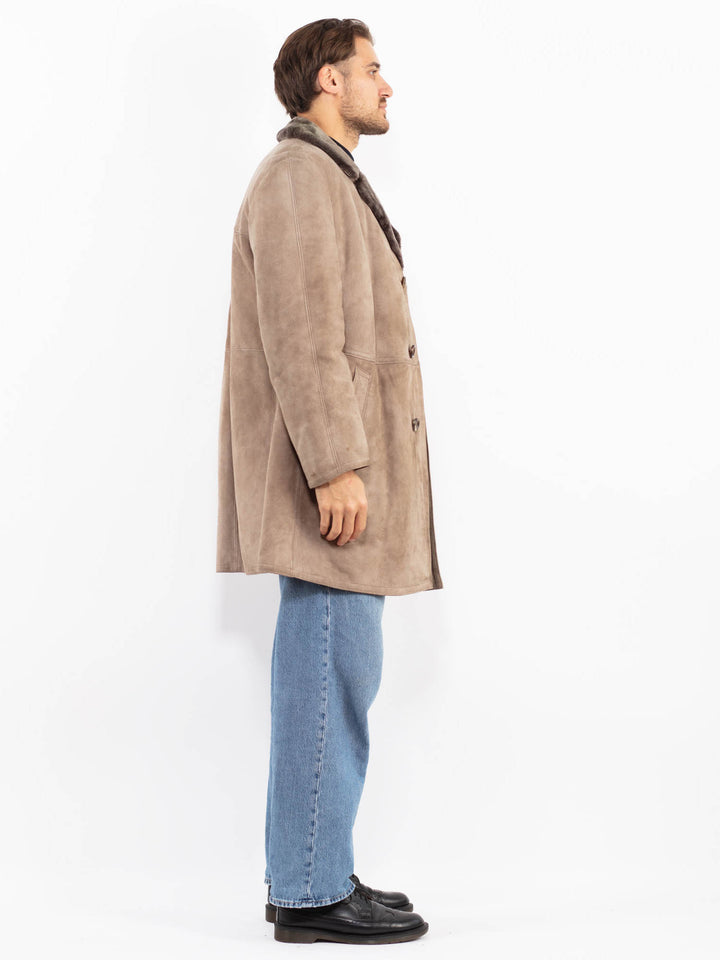 Vintage 70's Men Sheepskin Coat in Beige