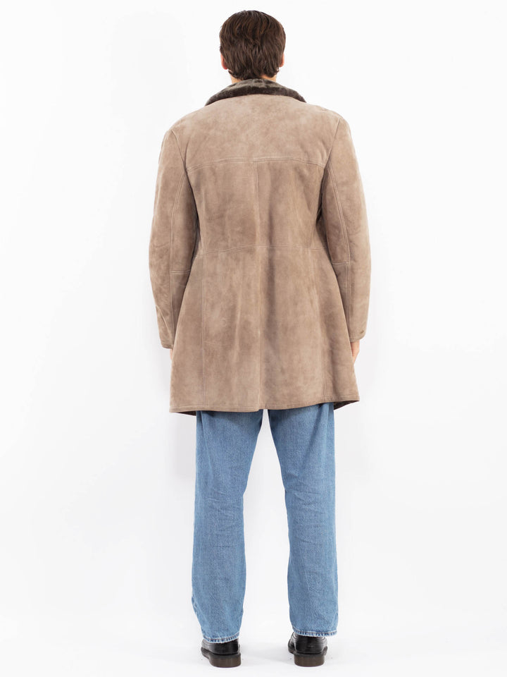 Vintage 70's Men Sheepskin Coat in Beige
