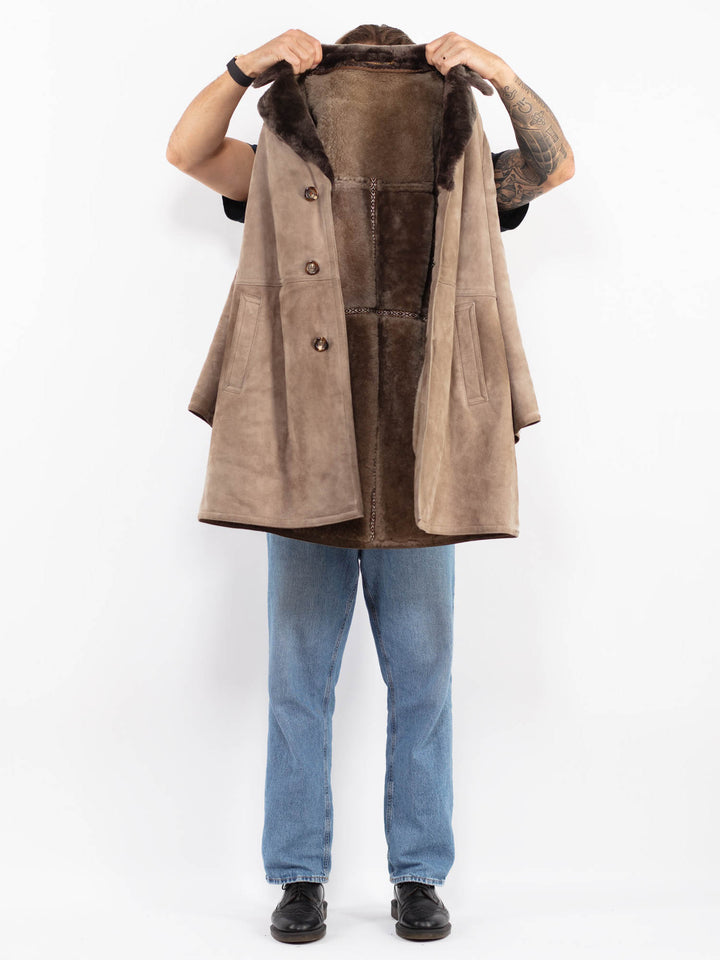 Vintage 70's Men Sheepskin Coat in Beige