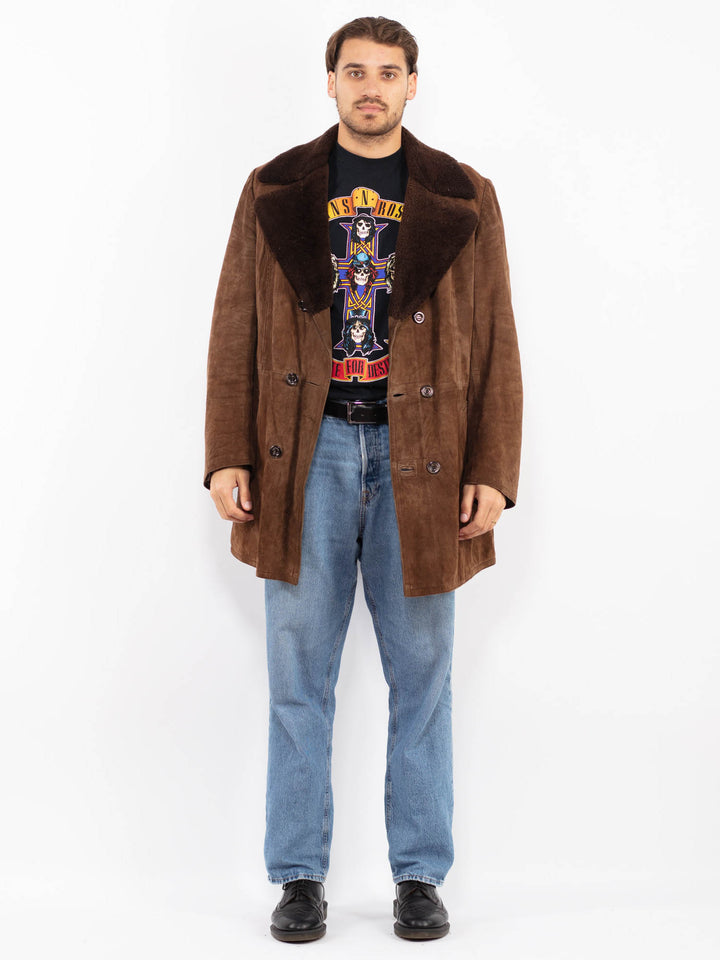 Vintage 70's Men Suede Sherpa Coat in Brown