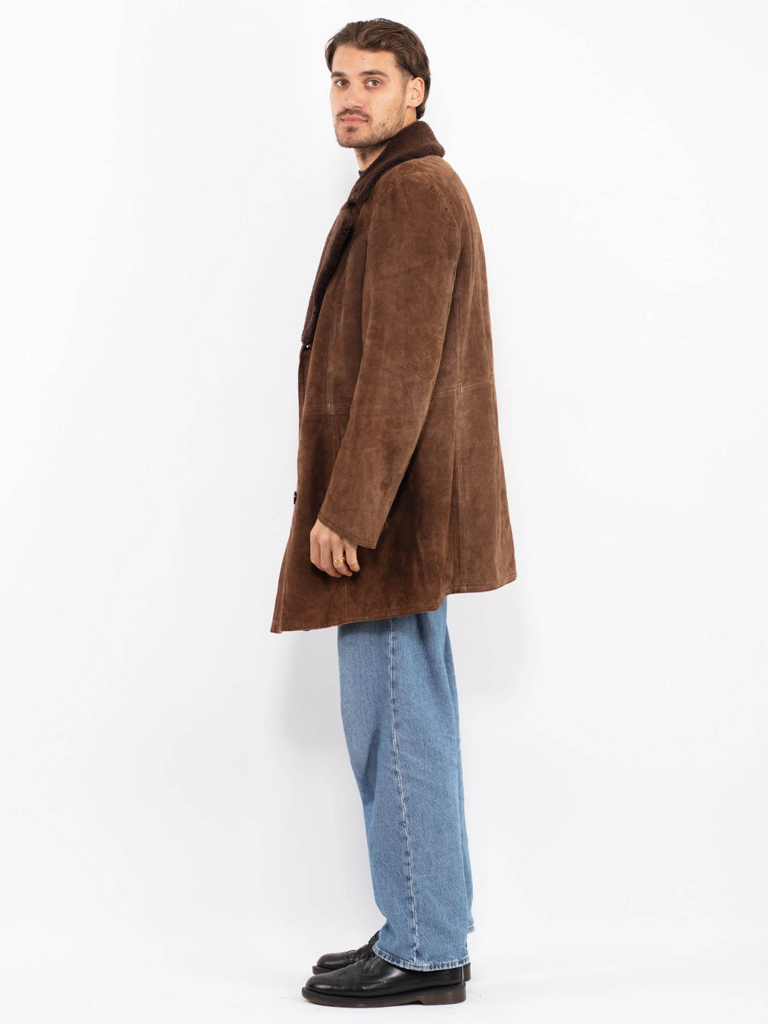Vintage 70's Men Suede Sherpa Coat in Brown