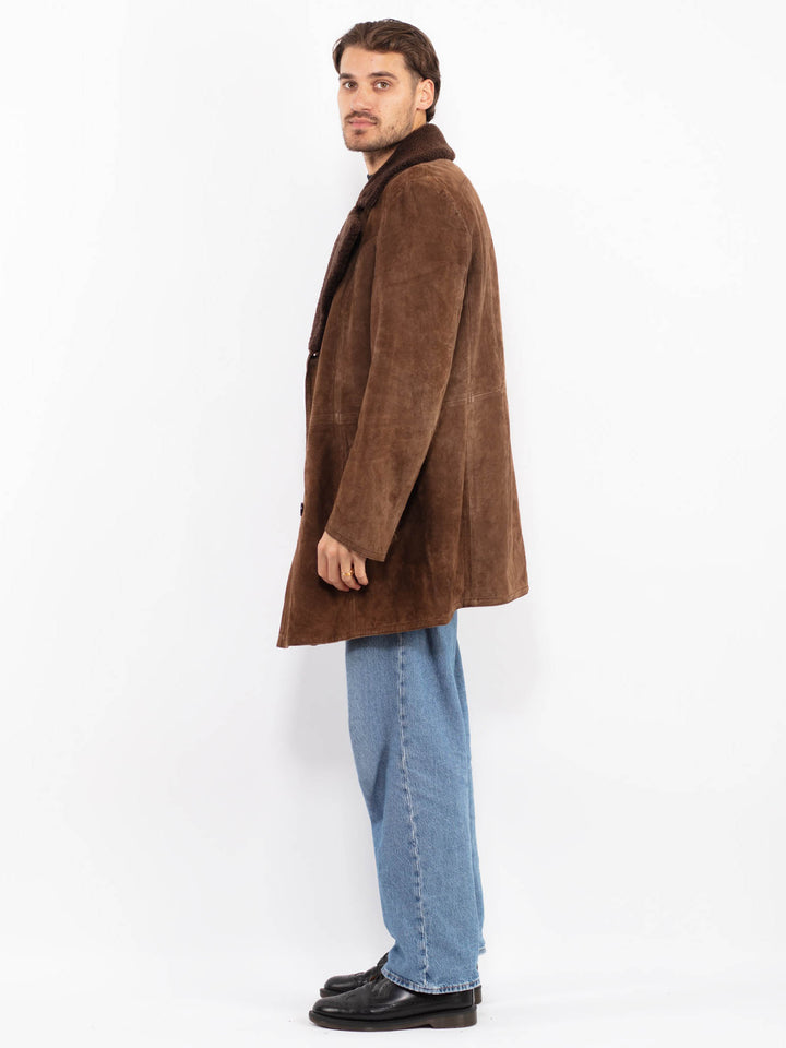 Vintage 70's Men Suede Sherpa Coat in Brown