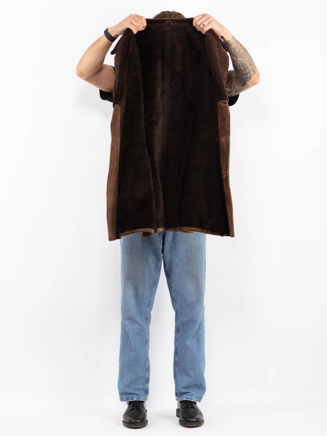 Vintage 70's Men Suede Sherpa Coat in Brown