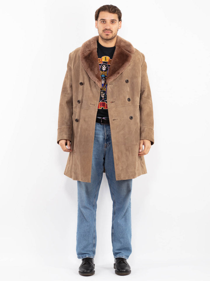 Vintage 70's Men Suede Sherpa Coat in Brown
