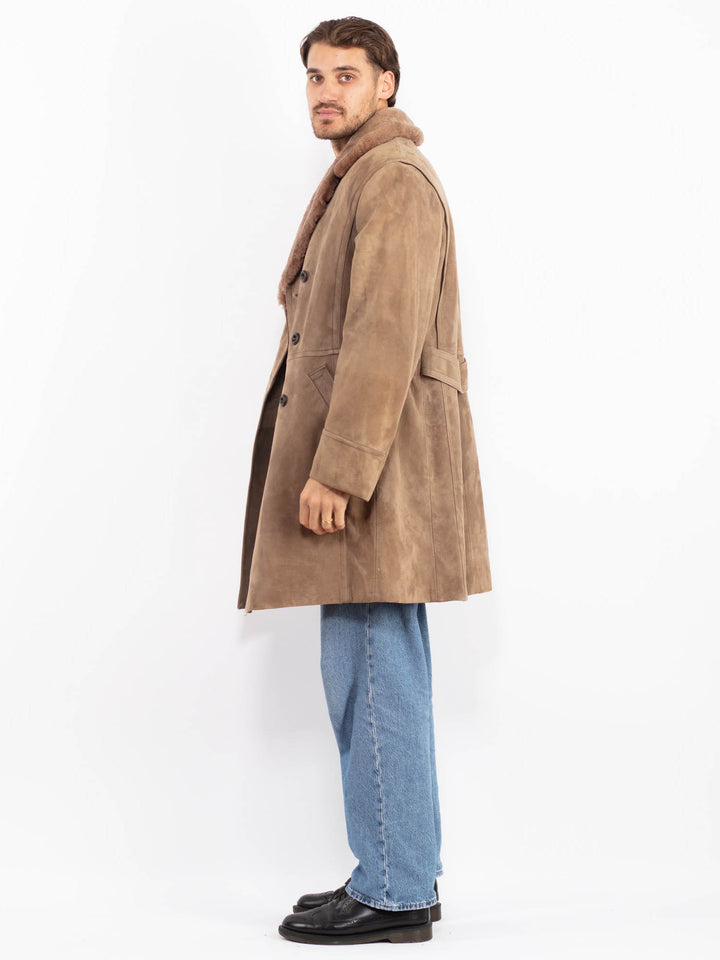 Vintage 70's Men Suede Sherpa Coat in Brown