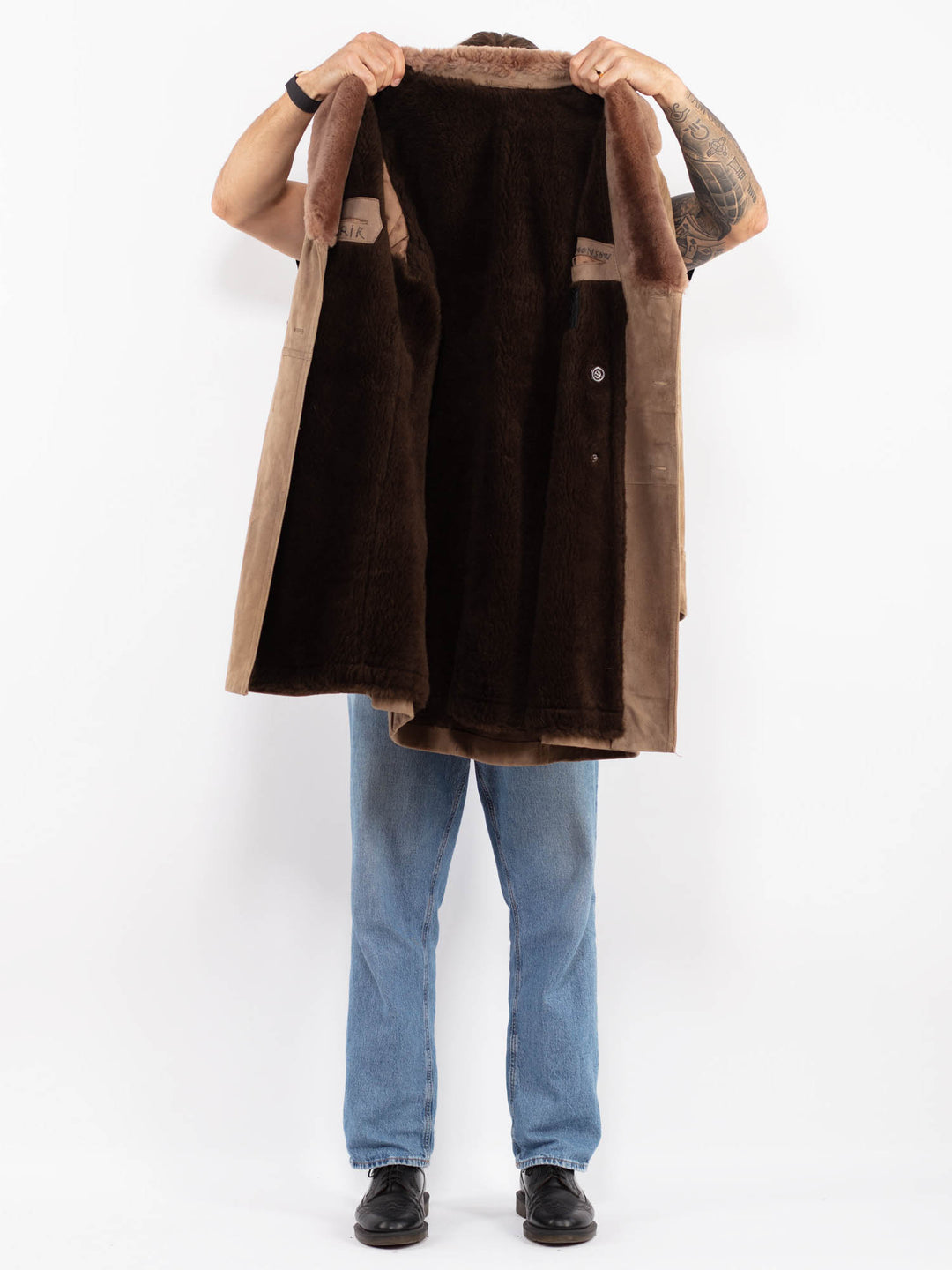 Vintage 70's Men Suede Sherpa Coat in Brown