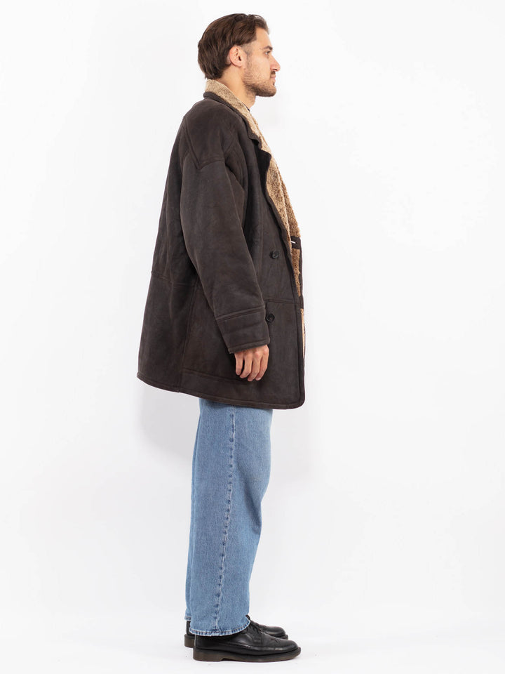 Vintage 80's Men Sheepskin Coat in Brown