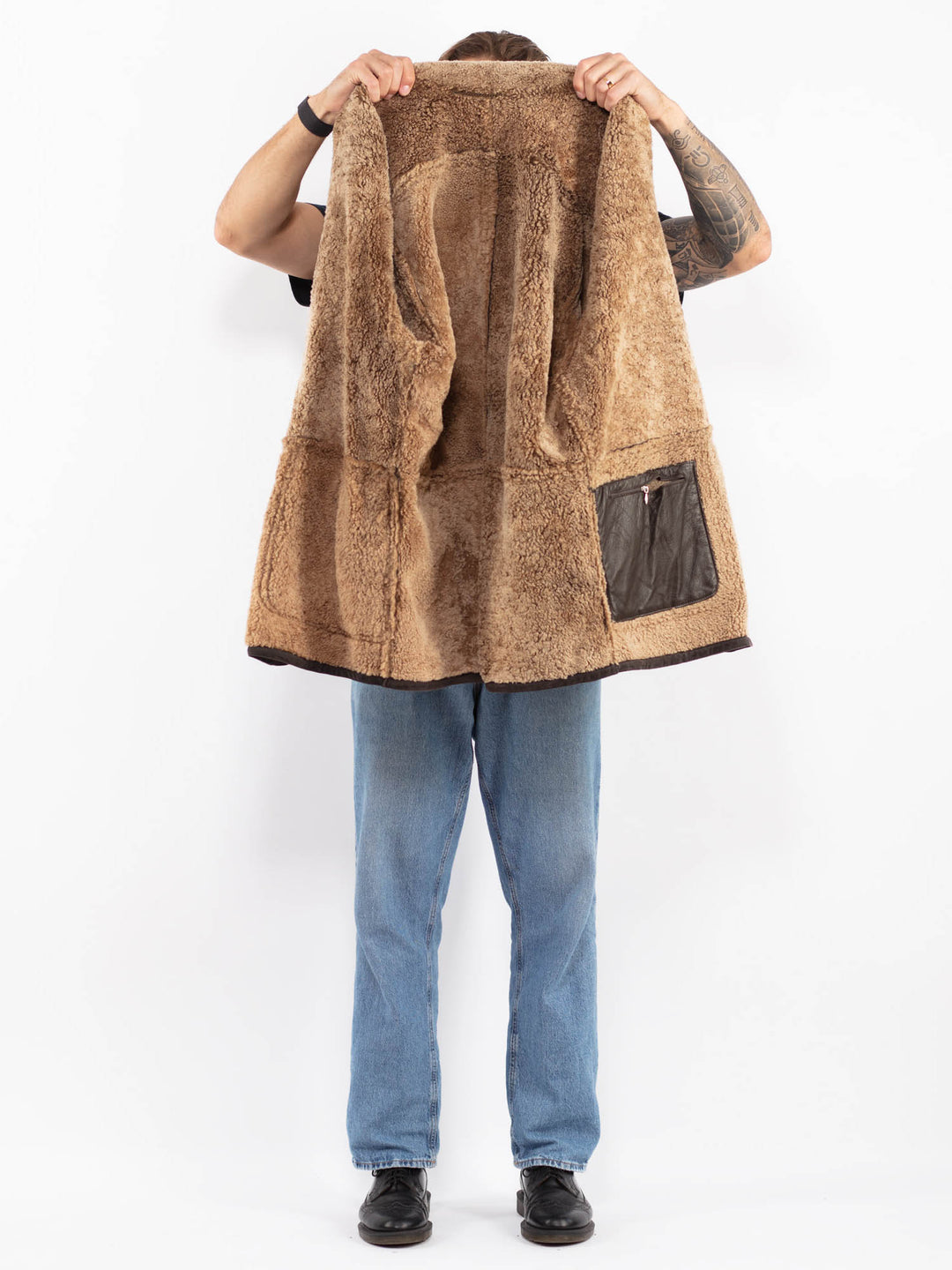 Vintage 80's Men Sheepskin Coat in Brown