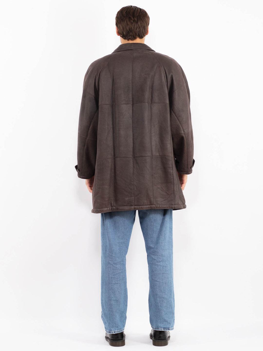 Vintage 80's Men Sheepskin Leather Coat in Brown