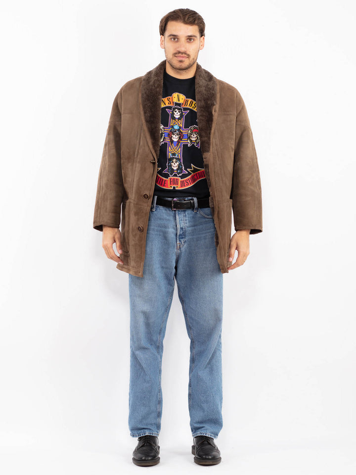 Vintage 80's Men Sheepskin Coat in Brown