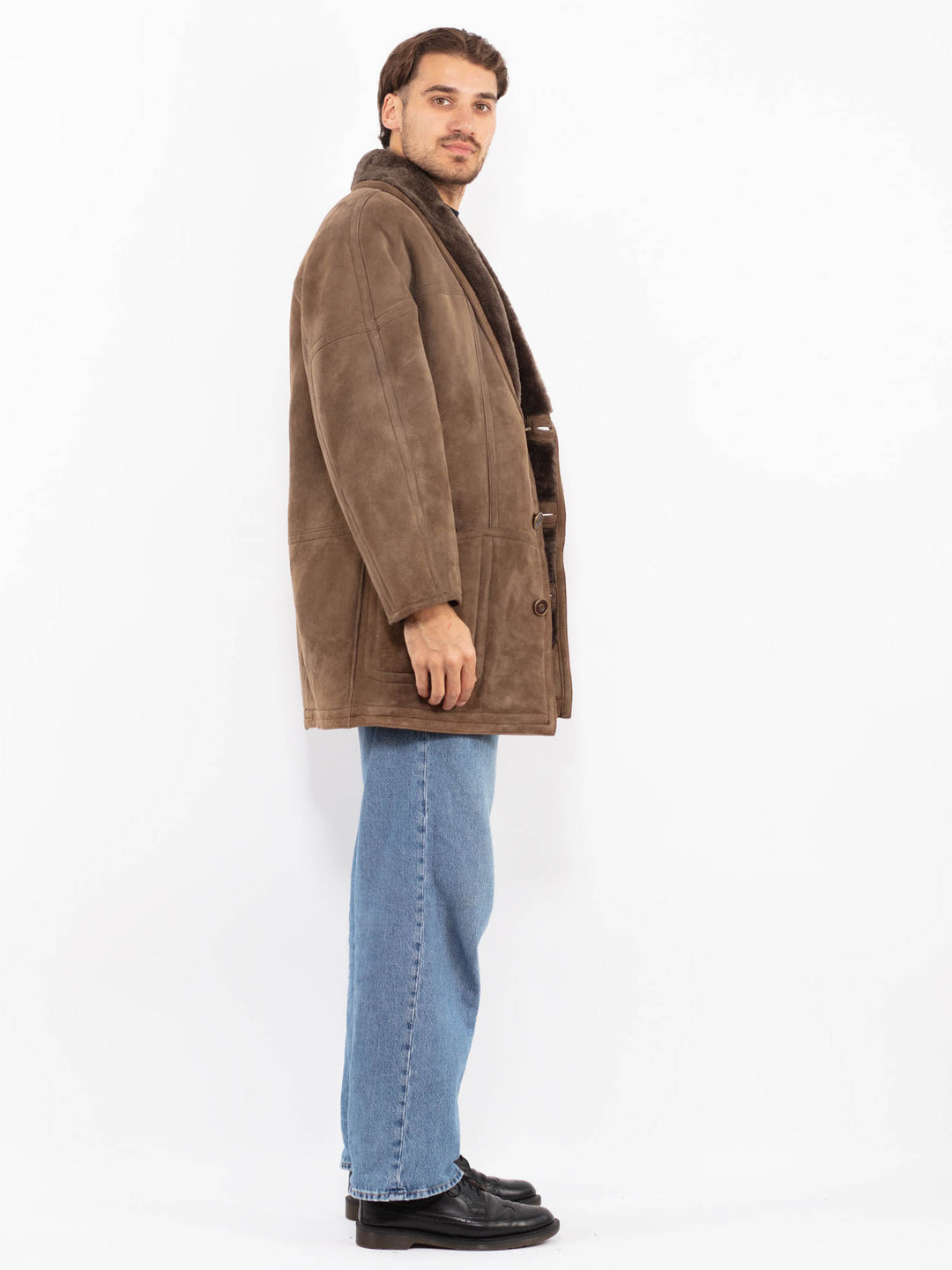 Vintage 80's Men Sheepskin Coat in Brown
