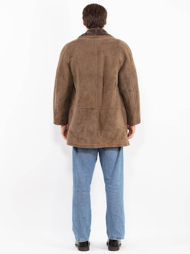 Vintage 80's Men Sheepskin Coat in Brown