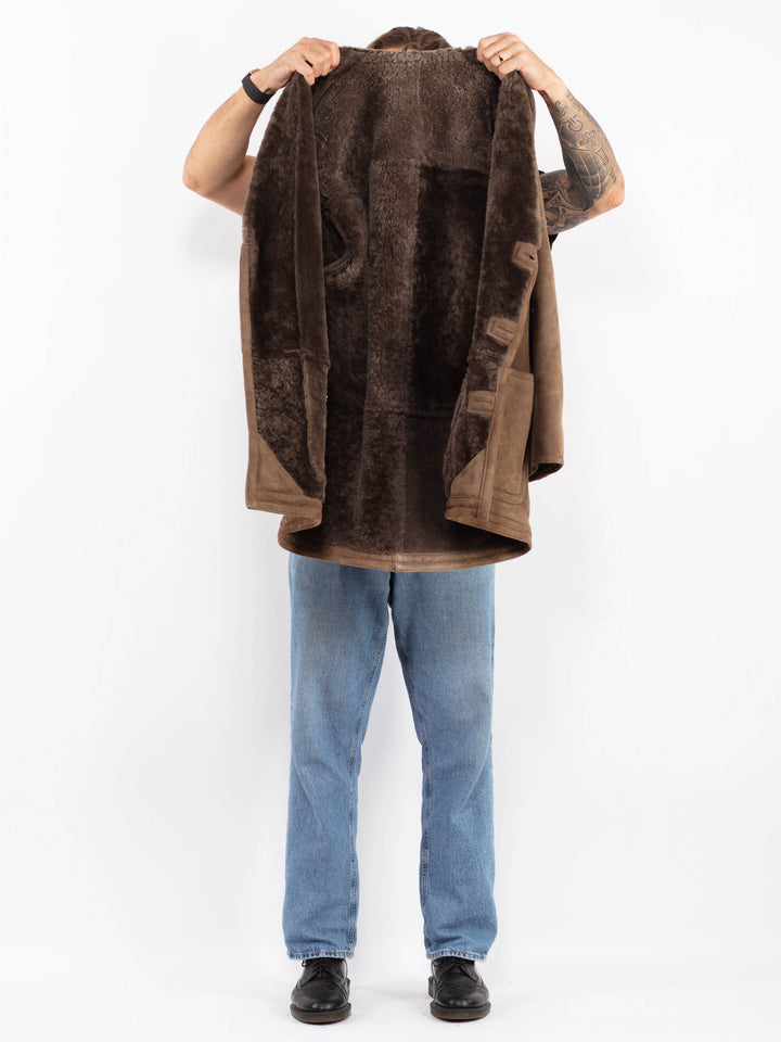 Vintage 80's Men Sheepskin Coat in Brown