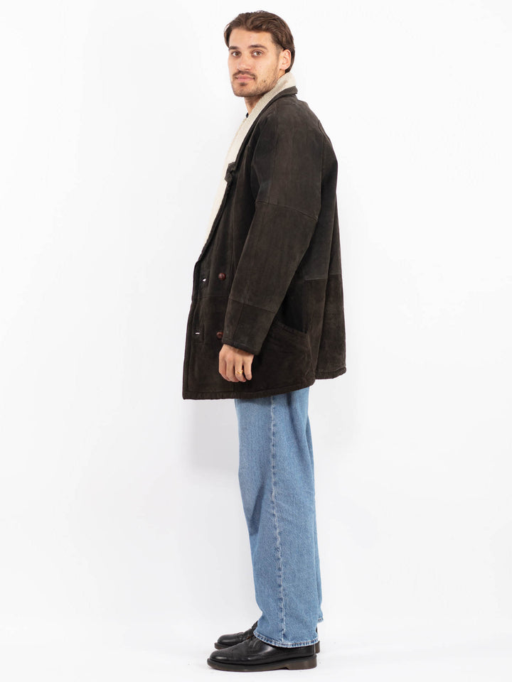 Vintage 90's Men Suede Sherpa Coat in Brown