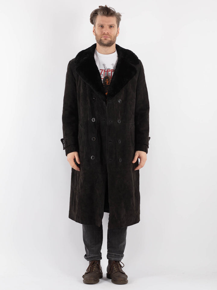 Vintage 70's Men Suede Sherpa Coat in Black