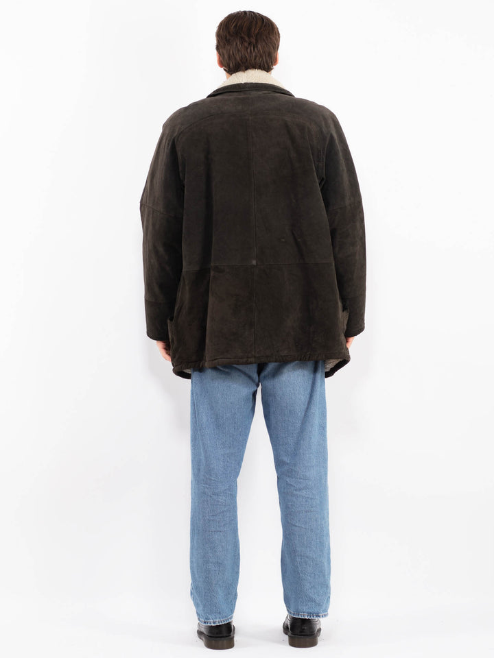 Vintage 90's Men Suede Sherpa Coat in Brown