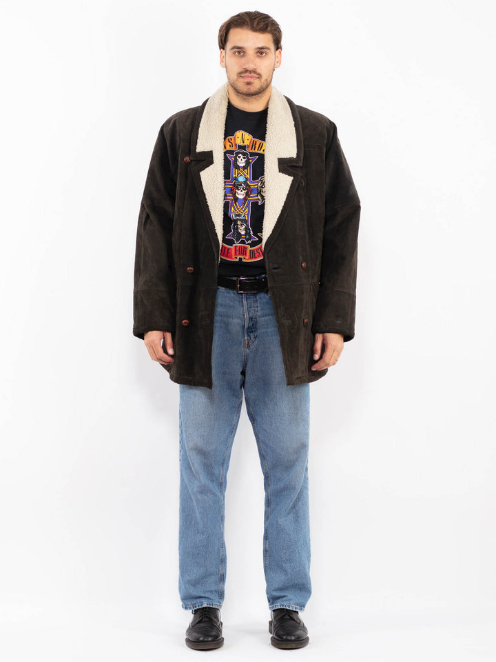 Vintage 90's Men Suede Sherpa Coat in Brown