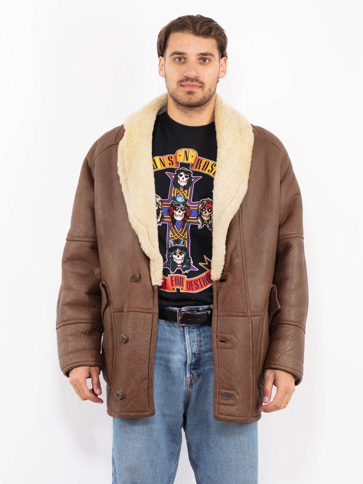 Vintage 80's Men Sheepskin Coat in Brown