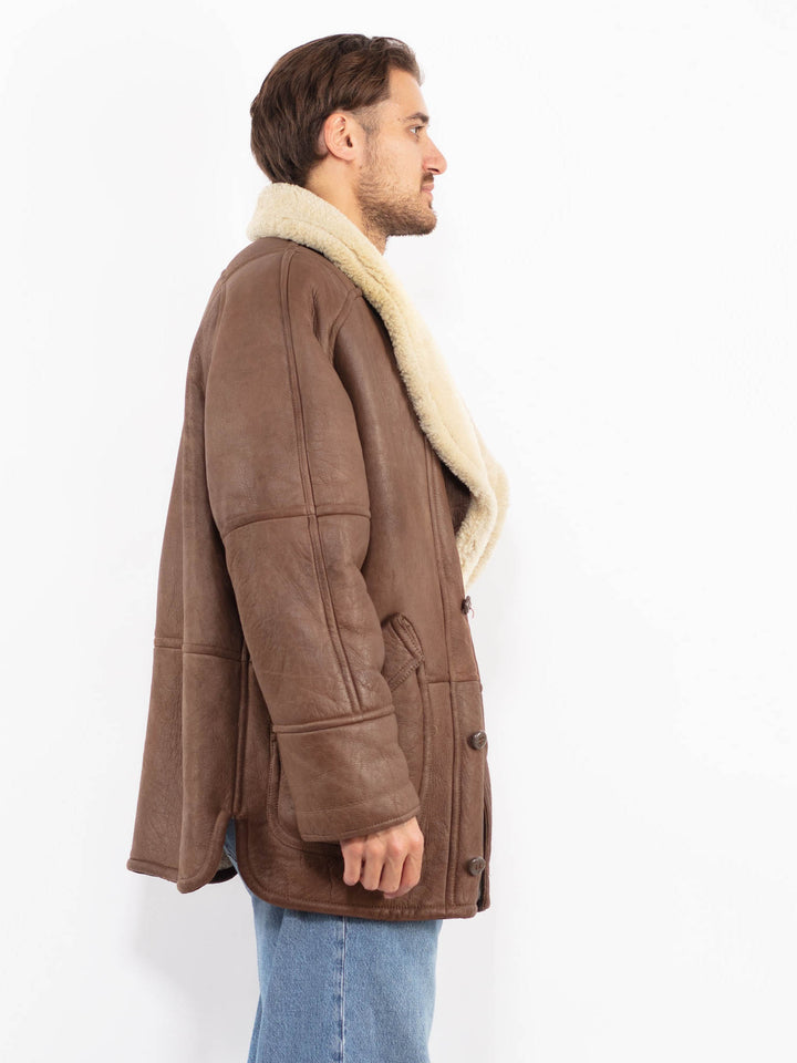 Vintage 80's Men Sheepskin Coat in Brown