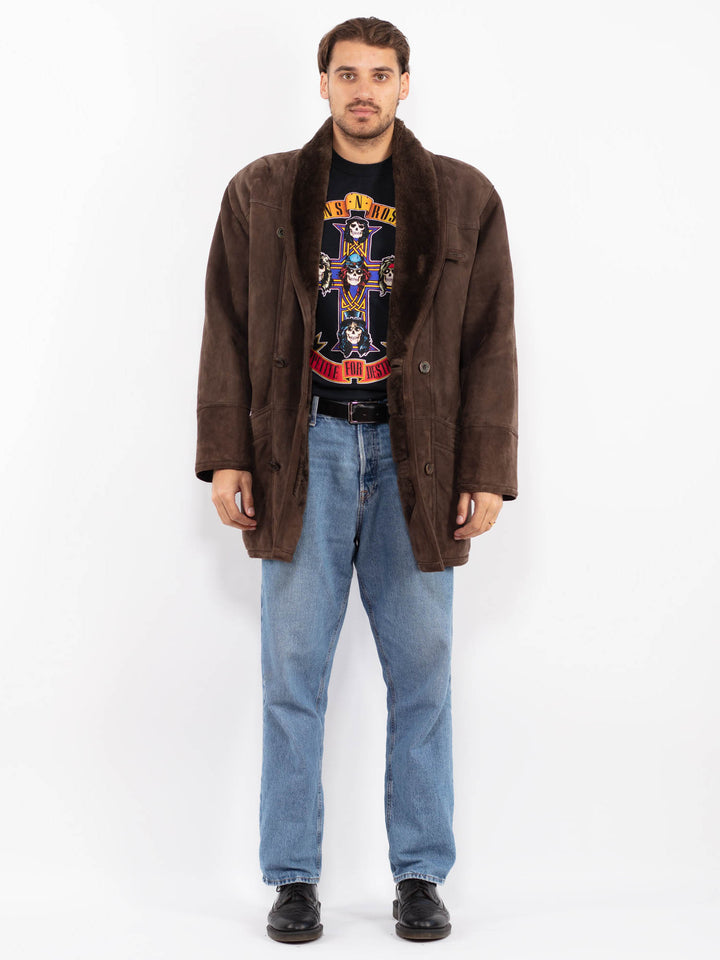 Vintage 80's Men Sheepskin Coat in Brown