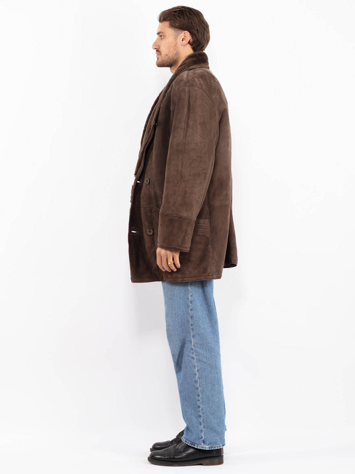 Vintage 80's Men Sheepskin Coat in Brown