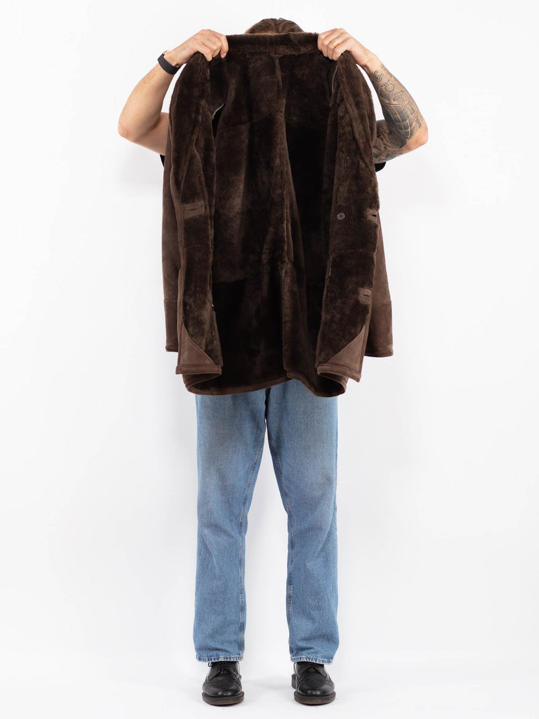 Vintage 80's Men Sheepskin Coat in Brown