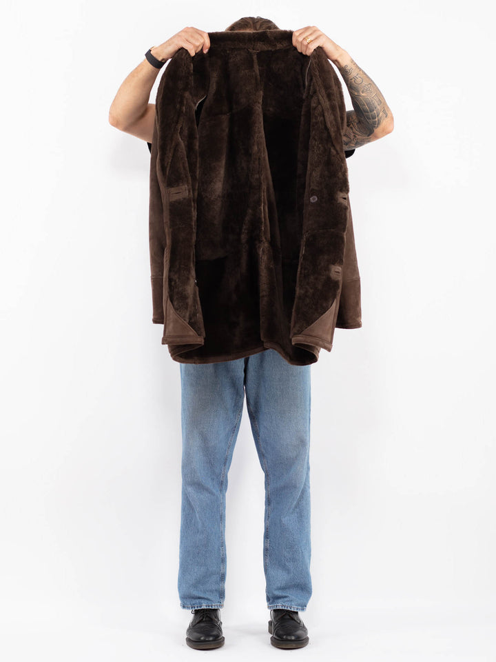 Vintage 80's Men Sheepskin Coat in Brown