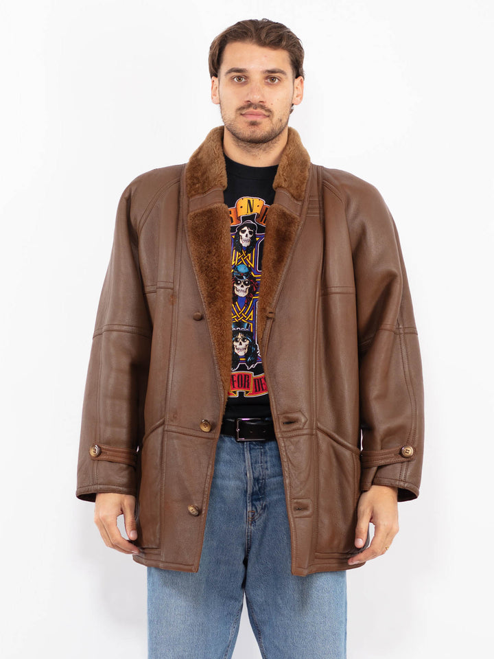 Vintage 70's Men Sheepskin Coat in Brown