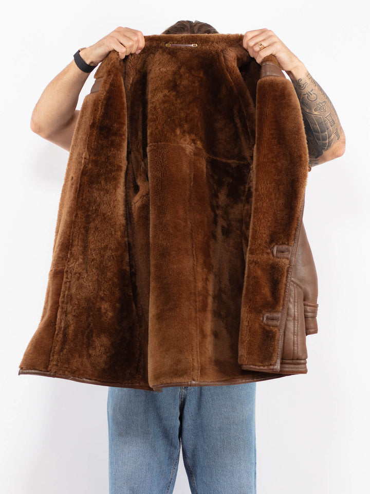 Vintage 70's Men Sheepskin Coat in Brown