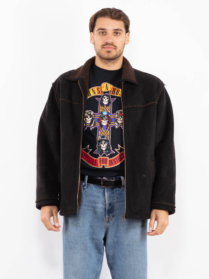 Vintage 90's Men Sherpa Bomber Jacket in Black