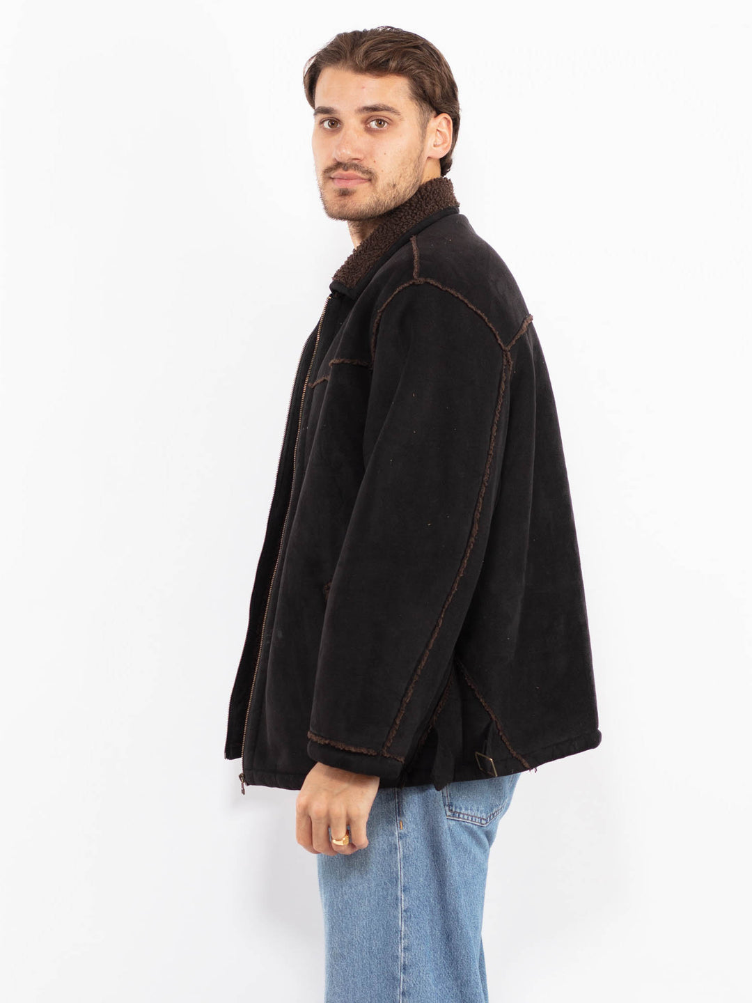 Vintage 90's Men Sherpa Bomber Jacket in Black