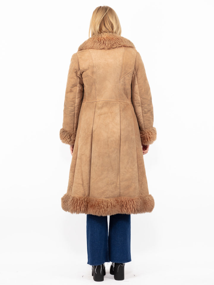 Vintage 70's Women Sheepskin Shearling Coat in Beige