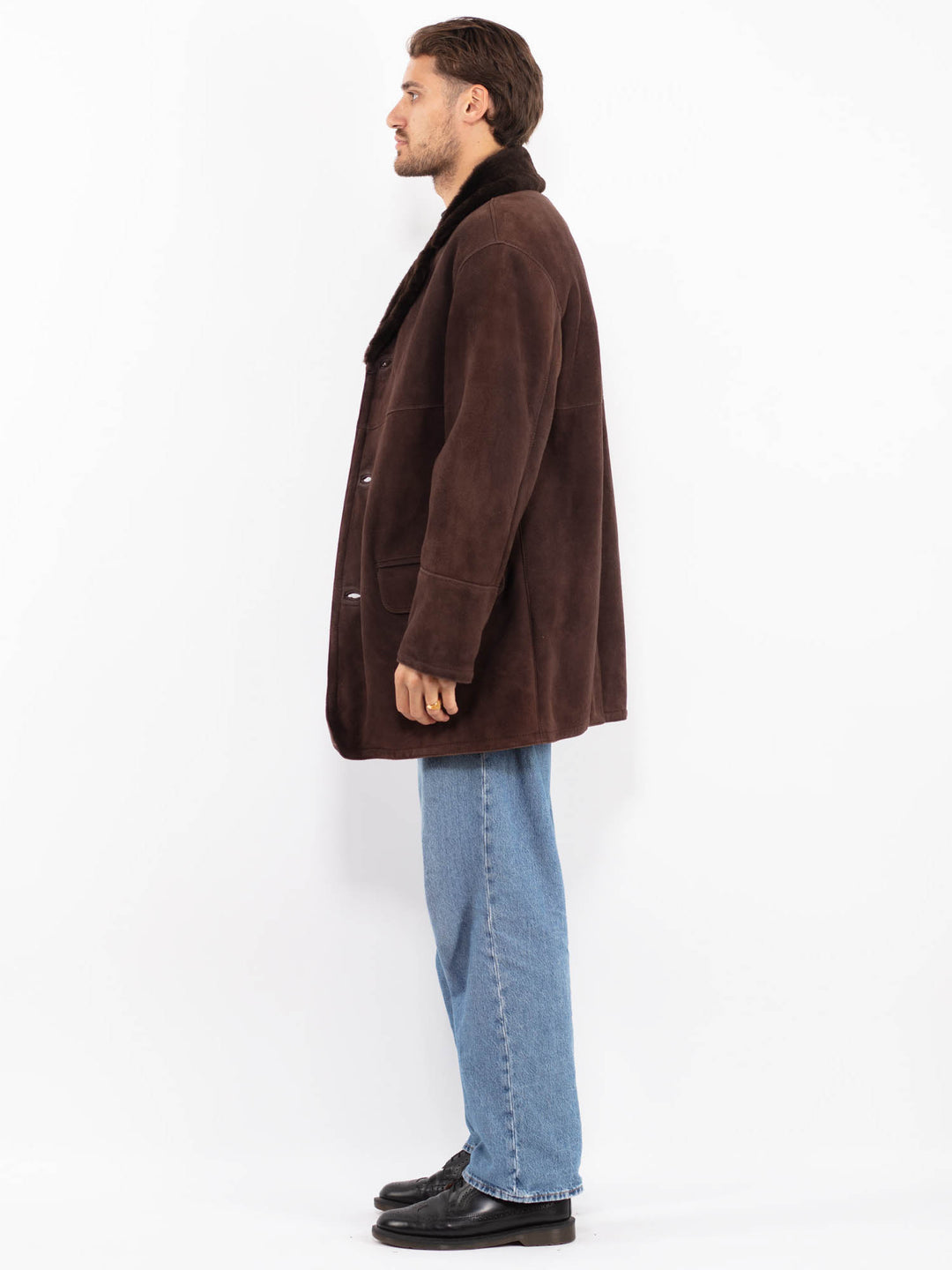 Vintage 70's Men Sheepskin Shearling Coat in Brown