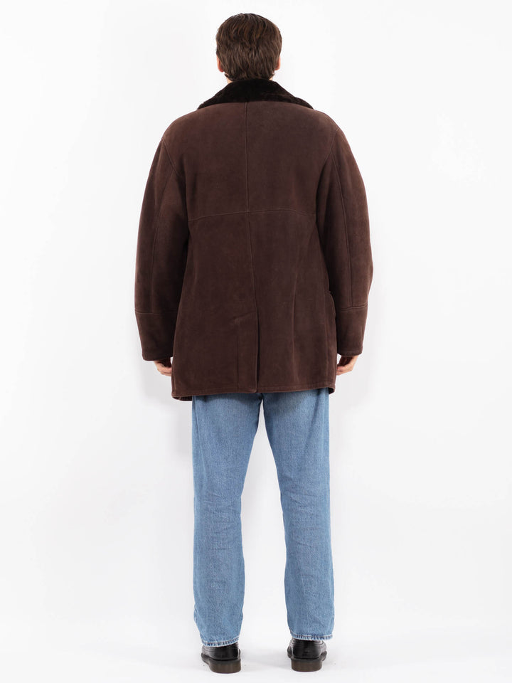 Vintage 70's Men Sheepskin Shearling Coat in Brown