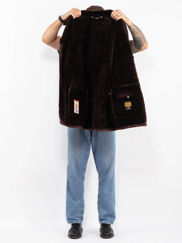 Vintage 70's Men Sheepskin Shearling Coat in Brown