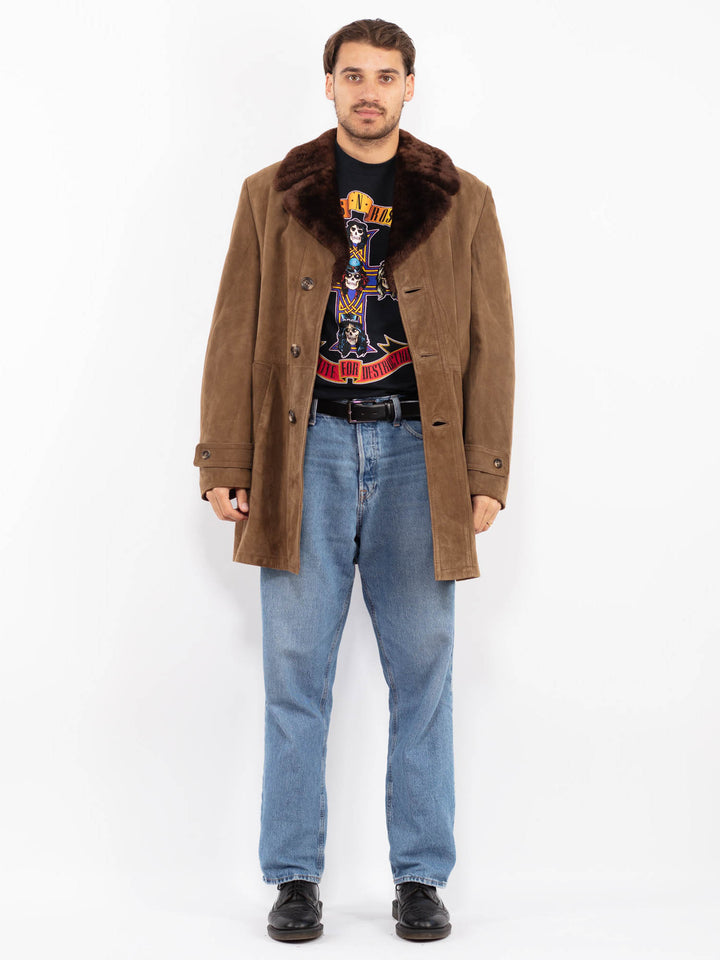 Vintage 70's Men Suede Sherpa Coat in Dark Beige