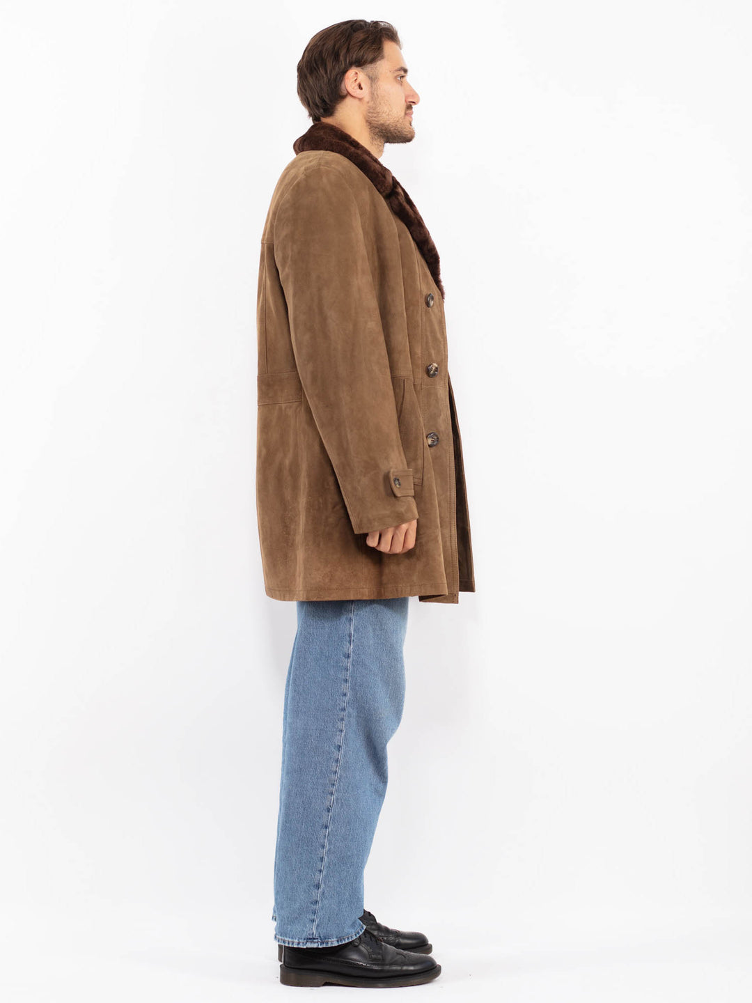 Vintage 70's Men Suede Sherpa Coat in Dark Beige