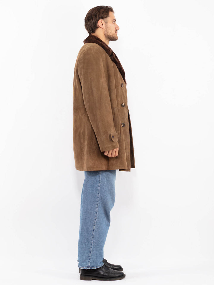 Vintage 70's Men Suede Sherpa Coat in Dark Beige
