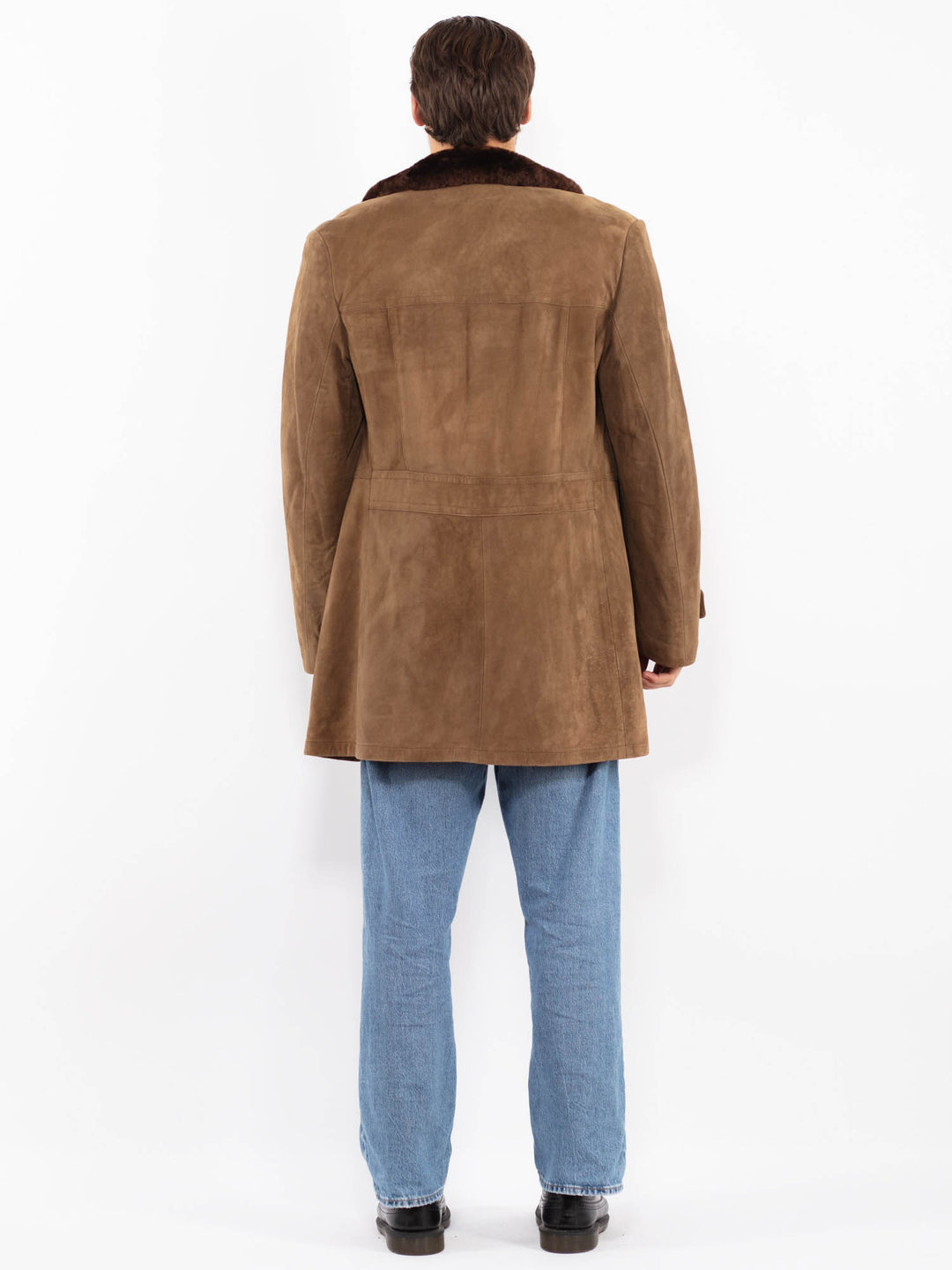 Vintage 70's Men Suede Sherpa Coat in Dark Beige