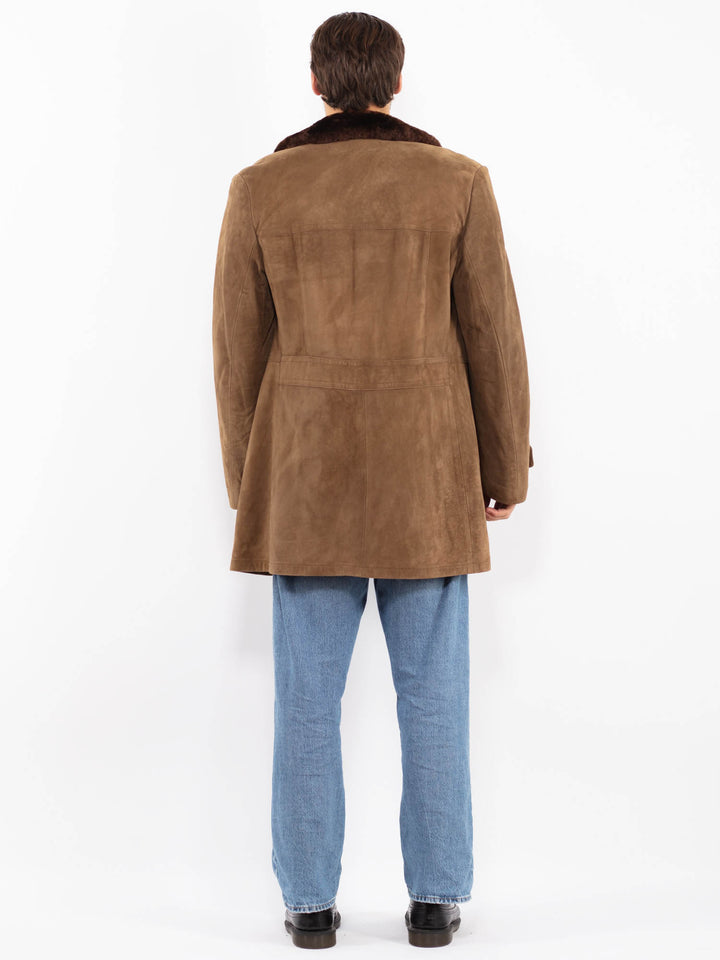 Vintage 70's Men Suede Sherpa Coat in Dark Beige
