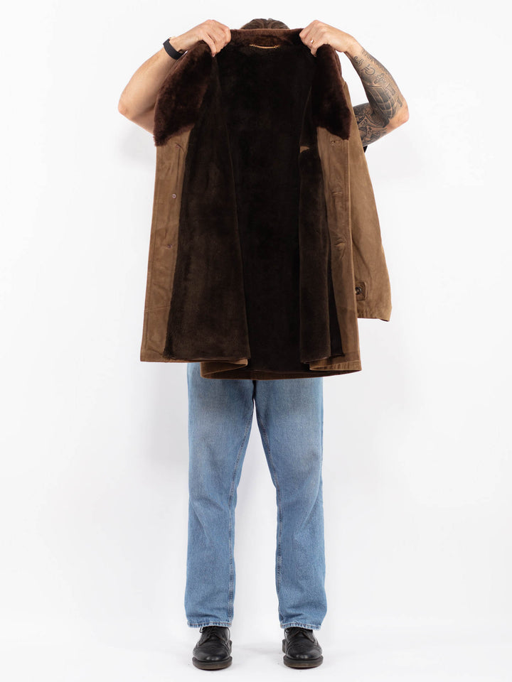 Vintage 70's Men Suede Sherpa Coat in Dark Beige