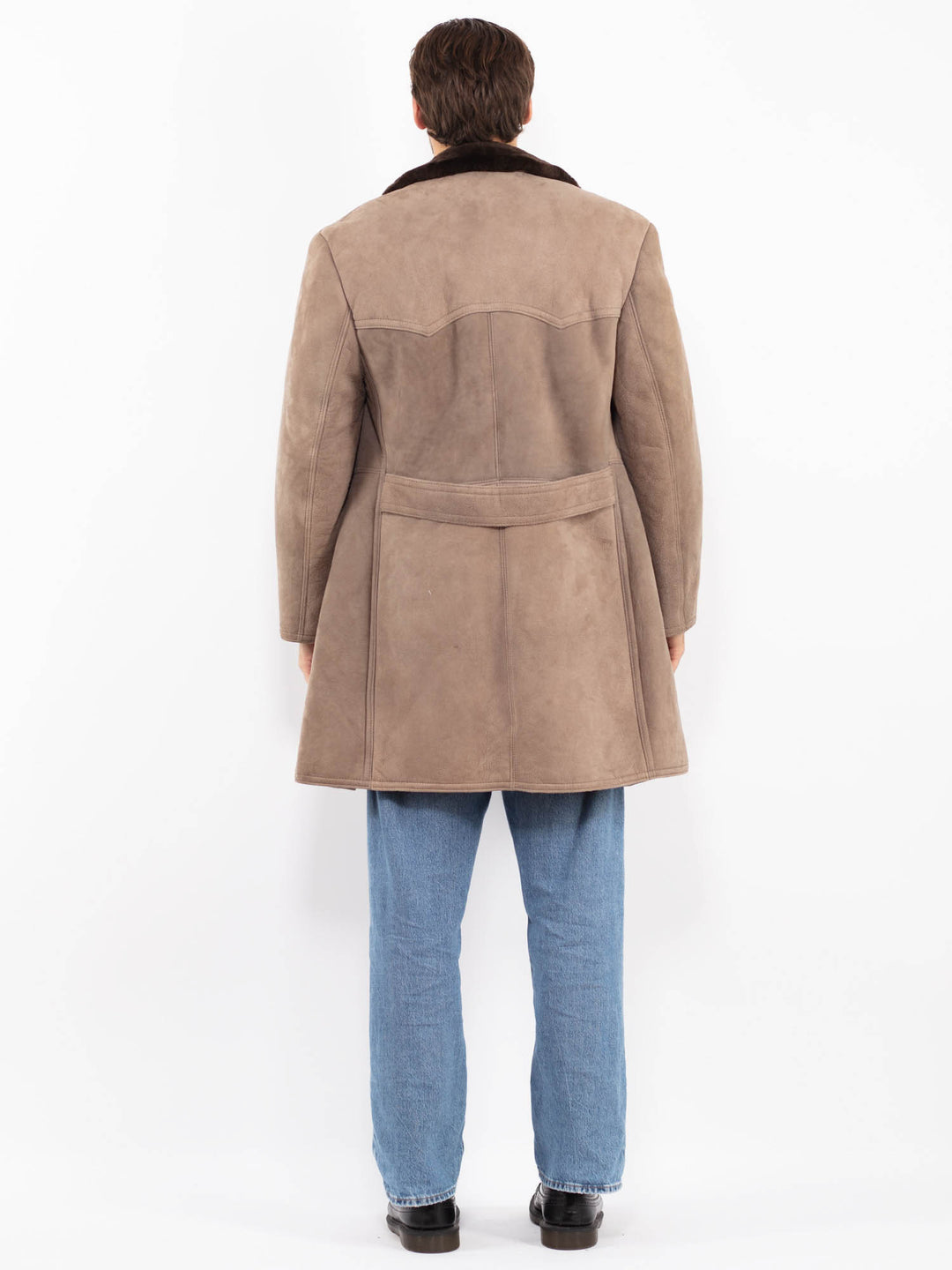 Vintage 70's Men Western Sheepskin Coat in Gray Beige