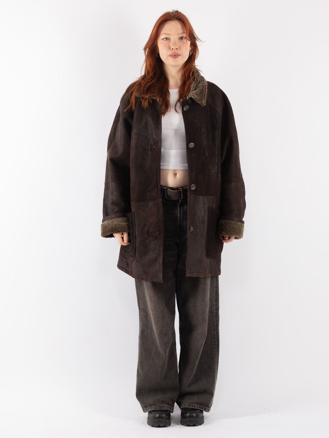 Vintage 90's Women Sheepskin Coat in Brown