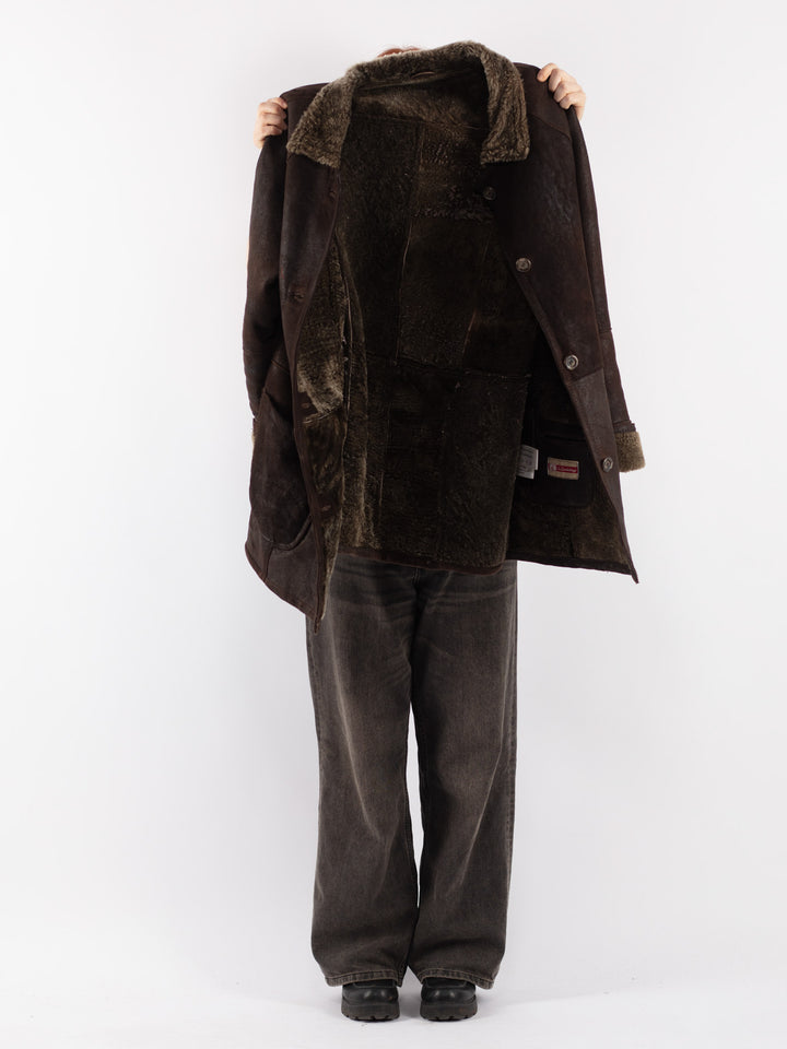 Vintage 90's Women Sheepskin Coat in Brown