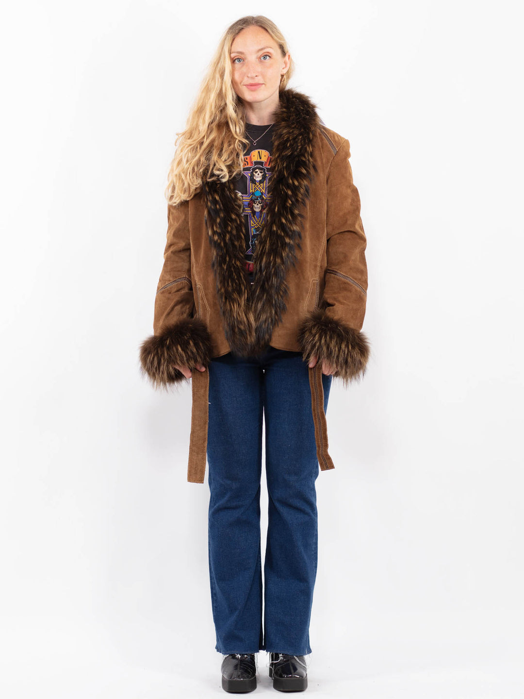 Vintage 00's Women Suede Coat in Brown