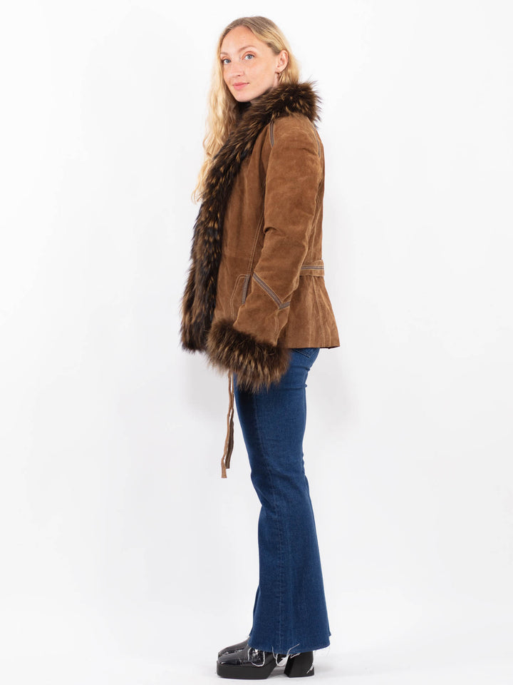 Vintage 00's Women Suede Coat in Brown