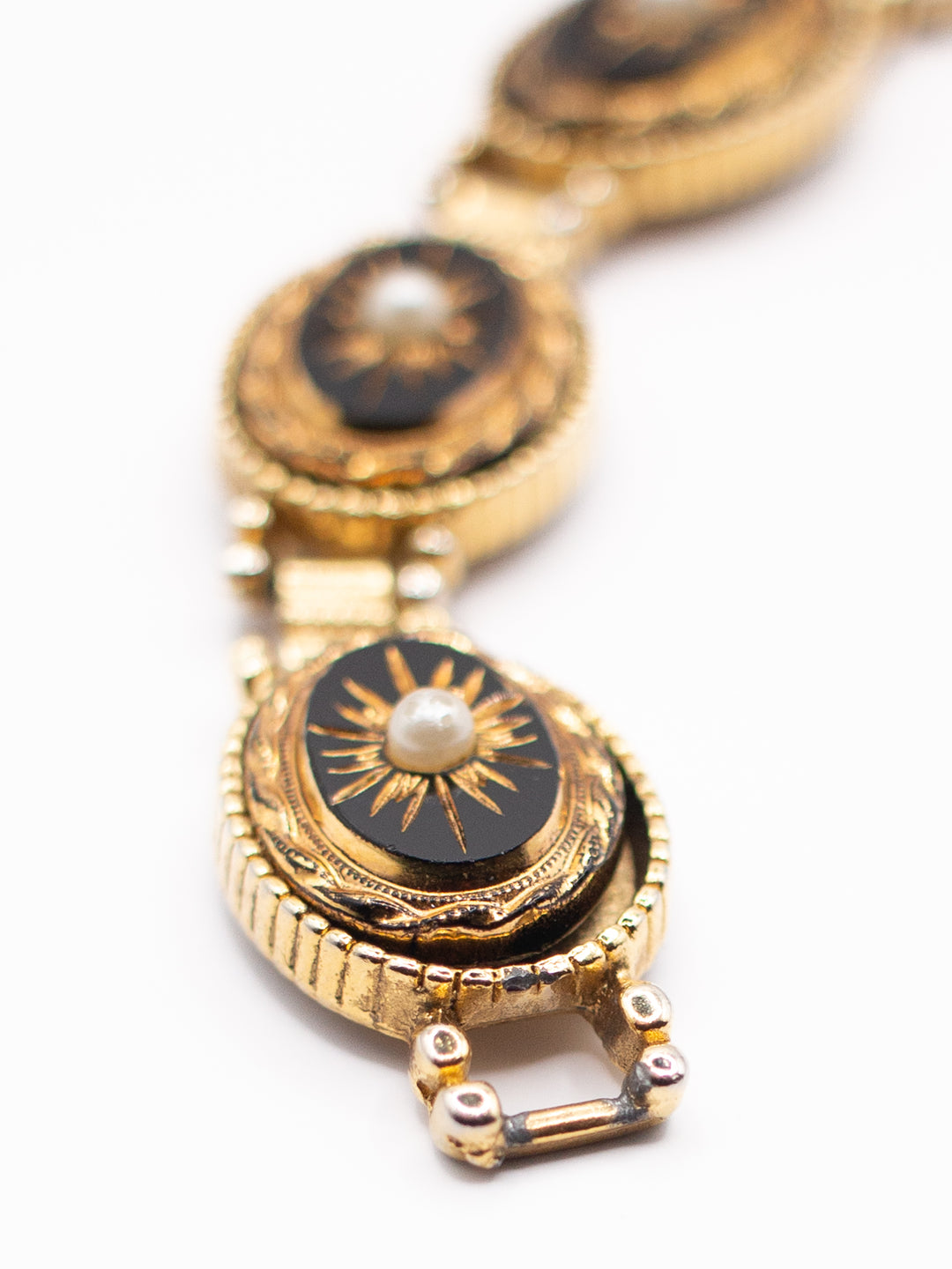 Vintage 60's Sphinx Victorian Revival Black Enamel Bracelet