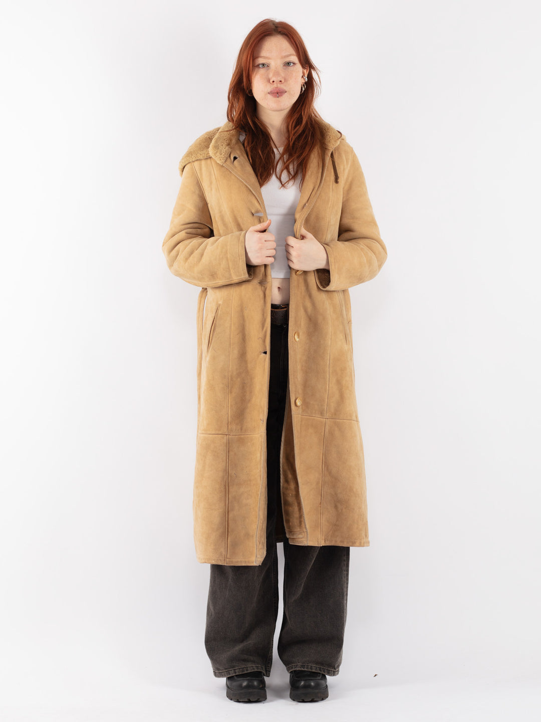 Vintage 70's Women Sheepskin Coat in Beige
